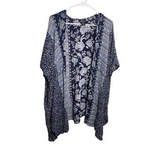 Angie Kimono Sweater Women's Small Blue Floral Open Cardigan Short Sleeve Boho